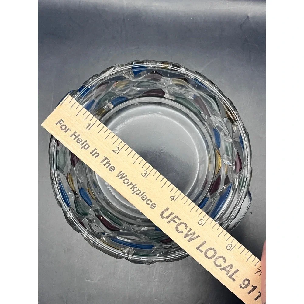 Vtg Heavy Crystal Mosaic Ice Bucket Candy Dish Bowl 2‎ Handles Red, Green, Blue